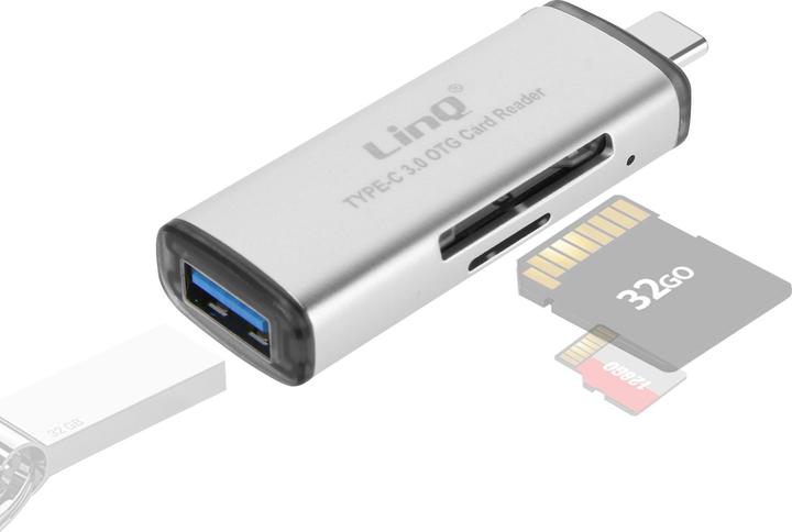 Image du produit LinQ Lecteur de carte SD / Micro SD Connecteur USB-C, fonction OTG, - Gris (USB-C)