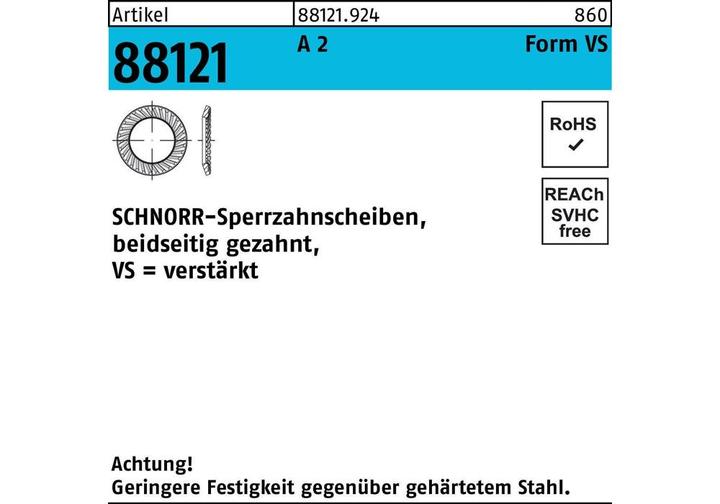 Produktbild Schnorr Sperrzahnscheibe R 88121 beidseitig gezahnt VS 5 x 9 x1 A 2