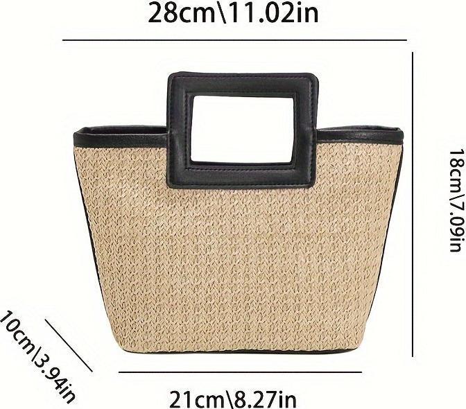 Produktbild Only-Bags.Store Stroh gewebt Handtasche, Boho Style Tote Bag, Sommer Tasche für Frauen, Stroh Kontrast Handtasche