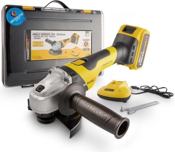 Immagine prodotto Powerplus Smerigliatrice angolare brushless 20V Ø 125mm - inclusa batteria 20V 4.0Ah e caricabatterie (125 mm)