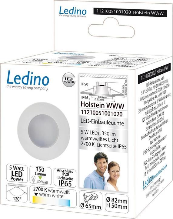Actual product image Ledino Recessed luminaire Holstein WWW 5 Watt 2700 K White (350 lm)