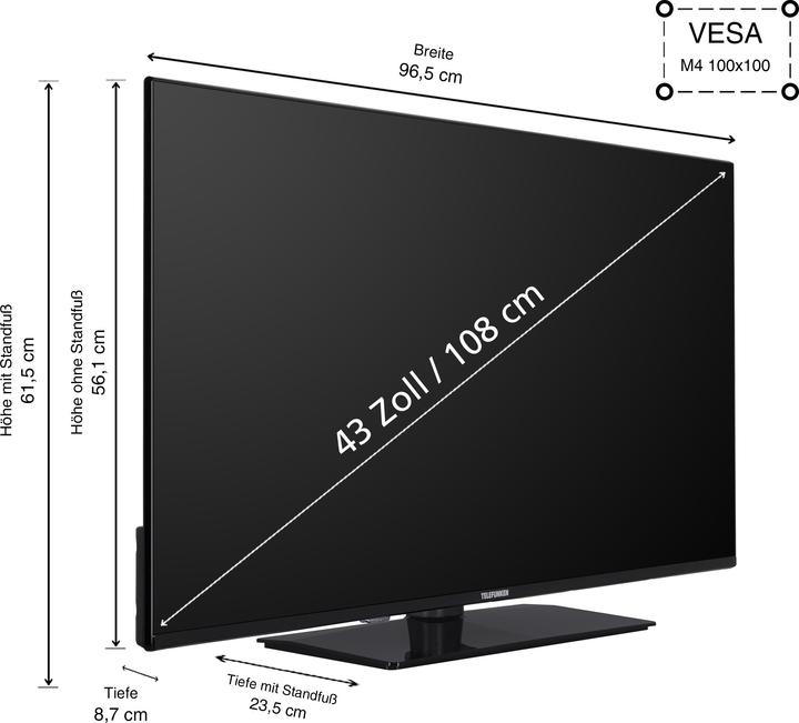 Produktbild Telefunken Fernseher 43 Zoll Smart TV VIDAA (4K UHD, HDR Dolby Vision, HD+ 6 Monate, Triple-Tuner) (43", LED, 4K, 2025)