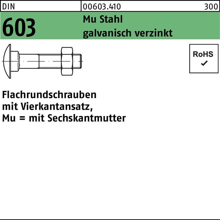 Productafbeelding Kruiskopbout DIN 603 met vierkante hals/vierkantmoer M 16 x 70 Mu Staal 4.6 gegalvaniseerd (25 Schroeven per stuk)
