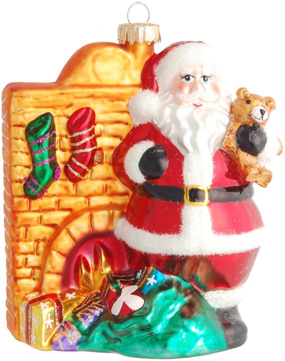 Krebs Glas Lauscha Santa vor dem Kamin - Christbaumschmuck aus Glas (1 -part)