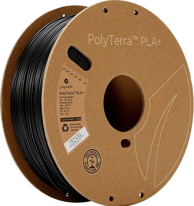 Polymaker PolyTerra PLA+ Black 1.75mm 1kg (PLA+, 1.75 mm, 1000 g, Black)