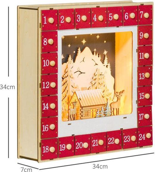 Produktbild Swisshandel24 Adventskalender Weihnachtskalender 24 Schubladen mit LED-Lichtern MDF Rot