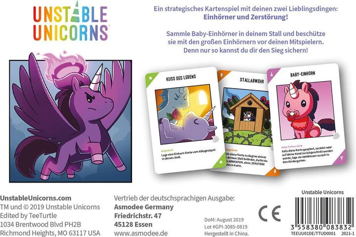 Actual product image Asmodée TTUD0001 - Unstable Unicorns - Card Game, for 2-8 players, from 8 years (DE Edition) (German)