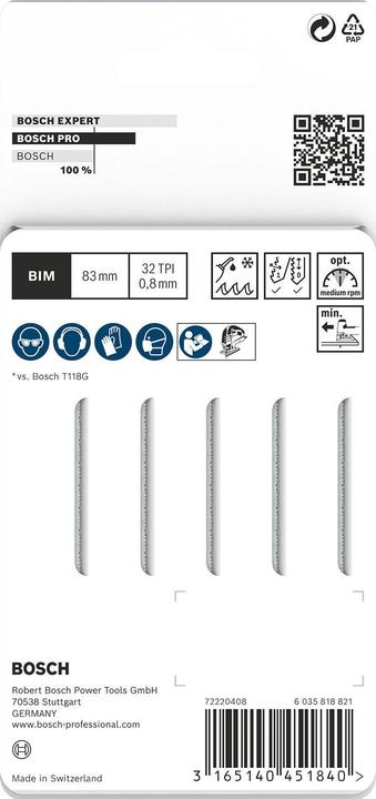 Actual product image Bosch Professional Zubehör PRO Stainless Steel T118GFS Jigsaw blade, 83 mm, 5 pcs.