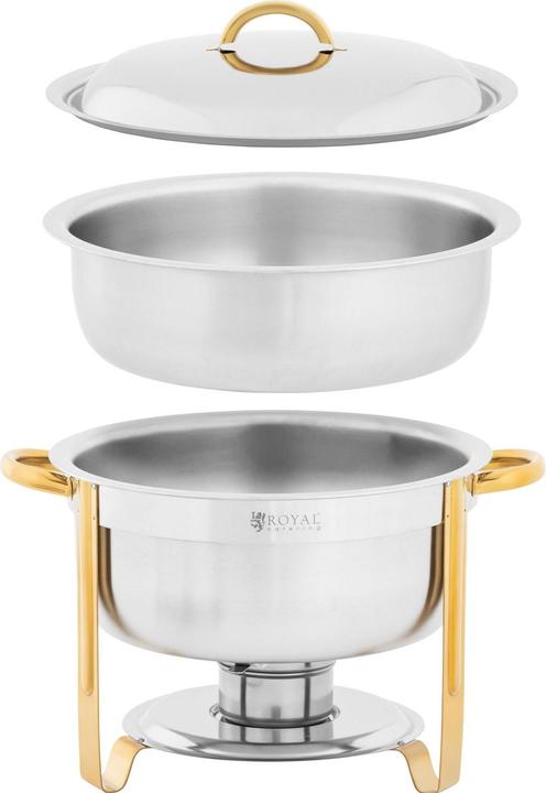 Produktbild Royal Catering Chafing Dish Warmhaltebehälter Rechaud rund Goldakzente 4,5 L 1 Brennstoffzelle
