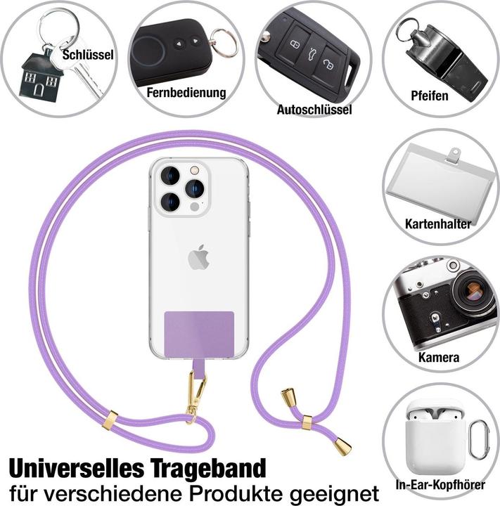 Produktbild Nalia Handyband + Pad für Hülle zum Umhängen, Karabinerhaken Anhänger aus Metall (gold)