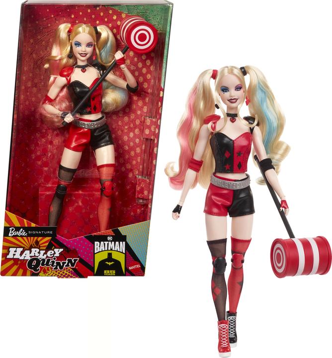Actual product image Barbie Signature Harley Quinn Sammlerpuppe mit beweglichem Körper, ikonischem Outfit und Schlägel