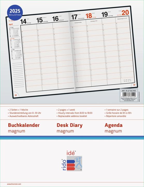 Nährwerte und Zutaten Rido Idé Buchkalender Modell magnum (2025) (Harter Einband, Deutsch)