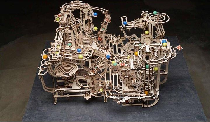 Actual product image Ugears 70177 - Model kit marble run with spiral lift, 266 components, 3D wooden puzzle