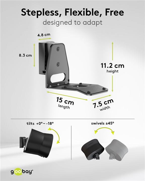 Actual product image Goobay Modern Era 3 Flex speaker wall mount, black (Set, Wall installation, Pivoting, Tiltable)