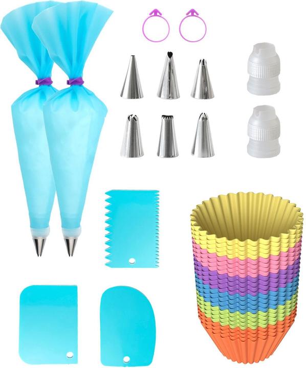 Actual product image Intirilife Cupcake Back-Set: Muffinformen & Spritzbeutel mit Tüllen (Piping bag set)