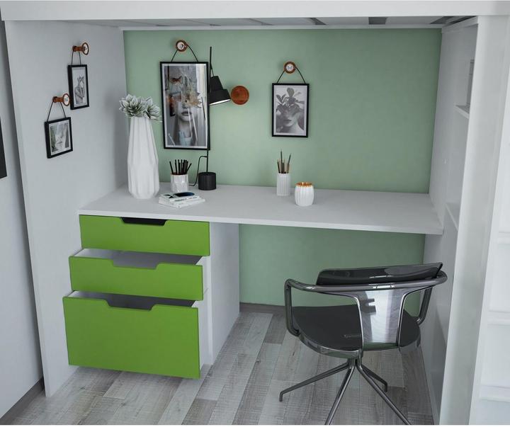 Polini kids Hochbett mit Kleiderschrank und Schreibtisch (90 x 200 cm)