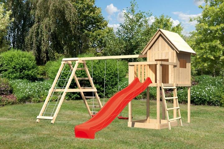 Produktbild Karibu Spielturm Frieda mit Anbau, Rutsche und Klettergerüst