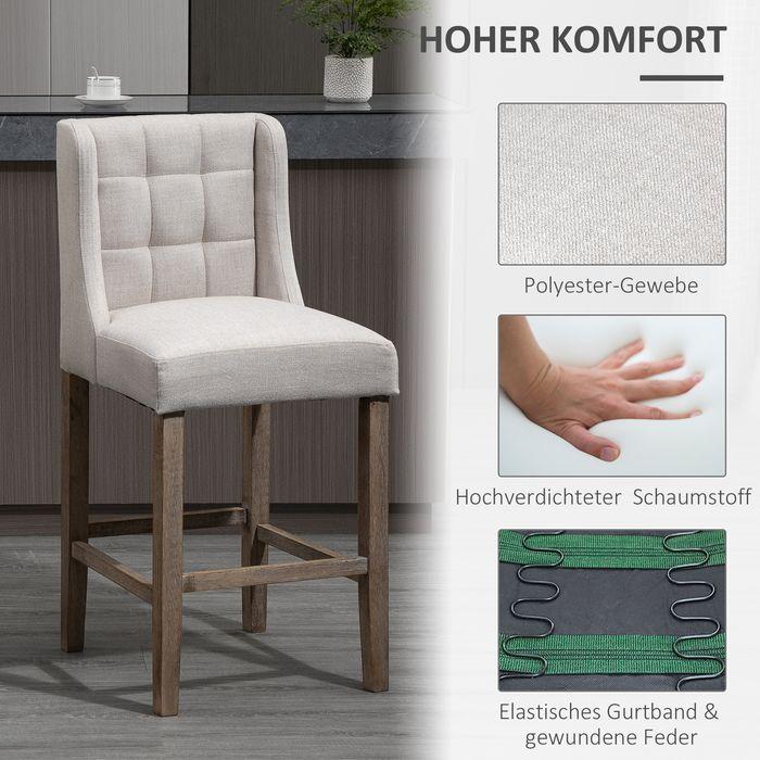 Produktbild Swisshandel24 Barhocker-Set, 2-teilig, niedrige Rückenlehne, Leinen-Touch Gummiholz Beige 47 x 50 x 101 cm