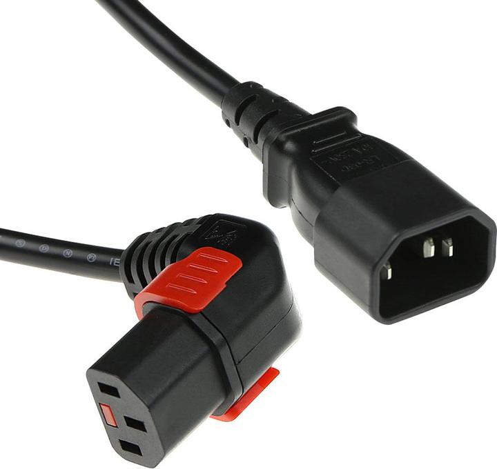 Iec Lock 230V Powercord C14 to C13 (down angled) lockable, black, 2 meter (2 m)