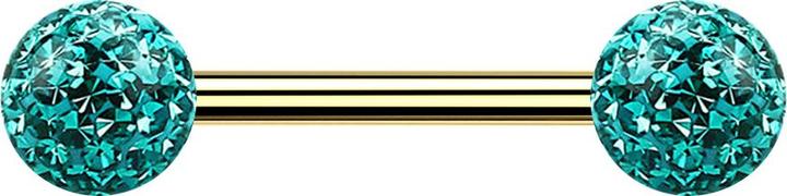 Star Piercing Barbell vergoldet mit zwei Kristallkugeln türkis Epoxy Schutzschicht (ohne Messing, Titan G23)