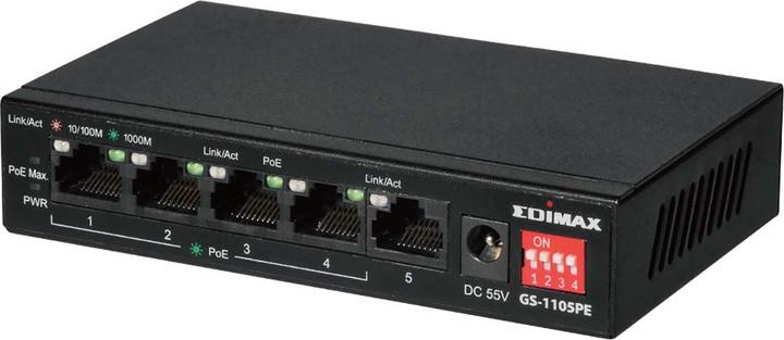 edimax 5-port Gigabit PoE+ switch with long range, 4 PoE+ ports and DIP switch (5 Ports)