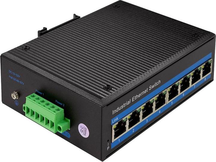 Produktbild LogiLink NS201 Industrieller Fast Ethernet Switch 8-Port 10/100 Mbps Hutschienenmontage PoE (8 Ports)