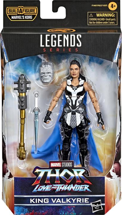 Actual product image Hasbro Marvel Legends Thor: Love and Thunder 15 cm tall King Valkyrie action figure, 1 accessory, 2 build-
