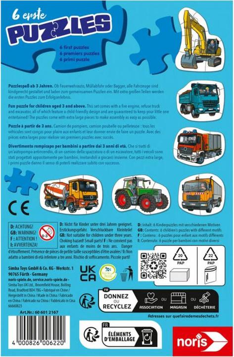 Produktbild Noris 6 erste Puzzles – Fahrzeuge (20 Teile)