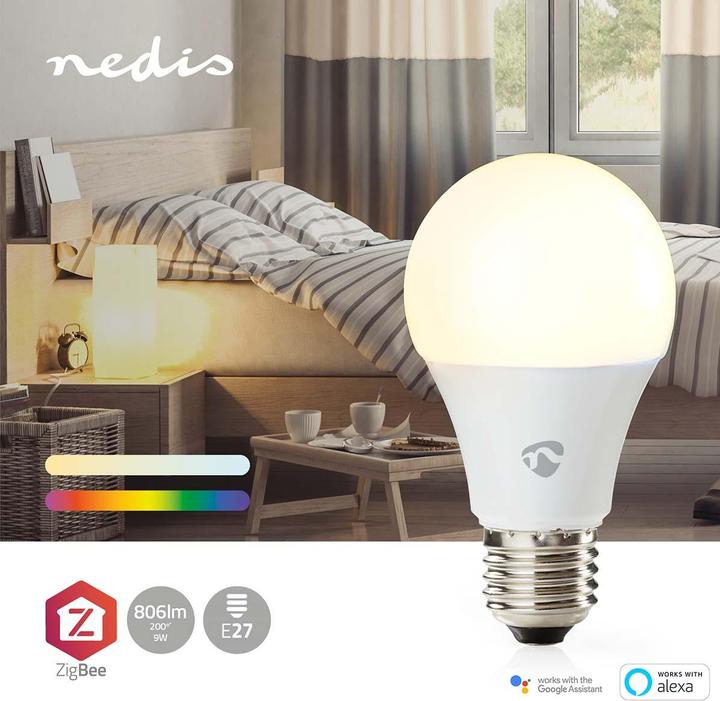 Actual product image Nedis SmartLife Full Colour LED Lamp | Zigbee 3.0 | E27 | 806 lm | 9 W | RGB / Warm to Cool White (E27, 60 W, 806 lm, 1 x, F)