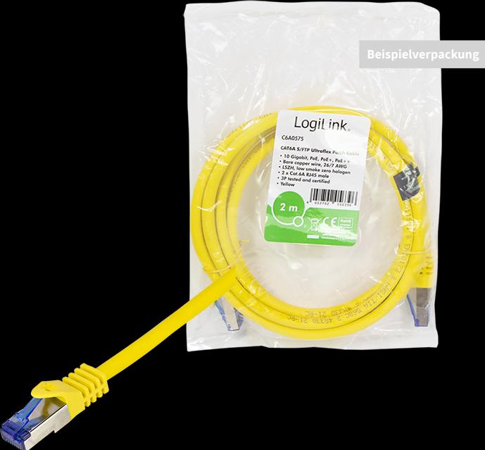 Immagine prodotto LogiLink Cavo patch Ultraflex, Cat.6A, S/FTP, 15 m, giallo con cavo grezzo Cat.7, cavo extra flessibile e (S/FTP, CAT6a, 15 m)