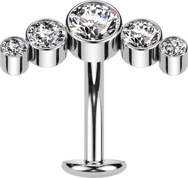 Actual product image Hollywood Body Jewelry Threadless Labret-Stab Banane silber fünf Kristalle silber (without brass, Titanium G23)