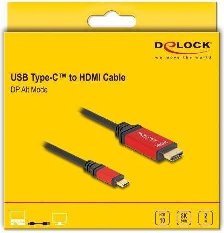 Image du produit Delock Câble USB Type-C™ vers HDMI (DP Alt Mode) 8K 60 Hz avec fonction HDR 2 m rouge (2 m, HDMI)