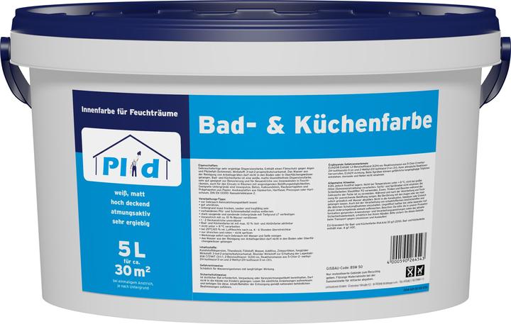 Produktbild Plid Bad & Küchenfarbe 5l für ca. 30m²/ Badfarbe Küchenfarbe Feuchtraumfarbe Wandfarbe - Innen (Weiss, 5 l)