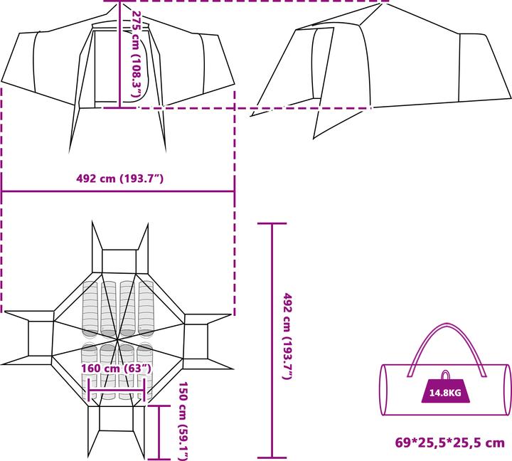 Actual product image VidaXL Family tent tipi green 8-person waterproof (Dome tent, 14.80 kg, 6 persons)