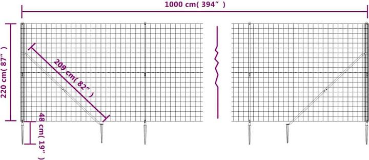 Produktbild VidaXL Maschendrahtzaun mit Bodenhülsen Anthrazit 2,2x10 m