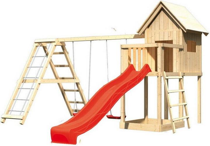 Produktbild Karibu Spielturm Frieda mit Anbau, Rutsche und Klettergerüst