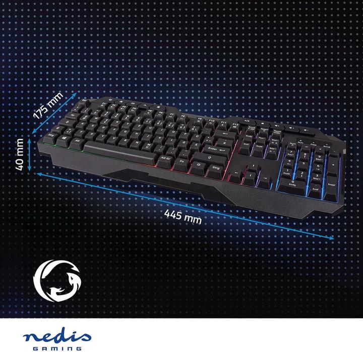Image du produit Nedis Clavier de jeu filaire | USB Type-A | Touches à membrane | LED | QWERTY | DE-Layout | Longueur du (DE, Filaire)