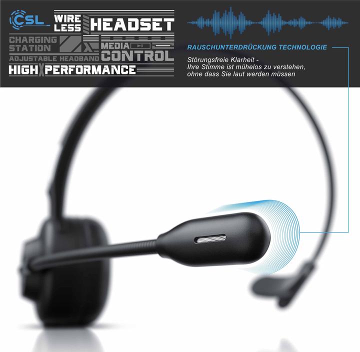 Produktbild CSL Kabelloses Headset mit Ladestation, Wireless Mono Headset, flexibles Mikrofon, Rauschunterdrückung (Kabellos)