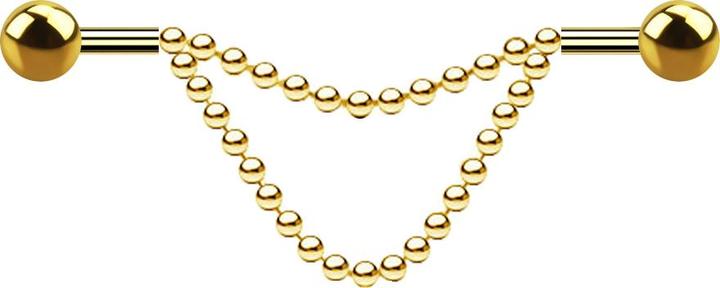 Star Piercing Barbell vergoldet zwei Kugeln zwei Ketten (Chirurgenstahl 316L)