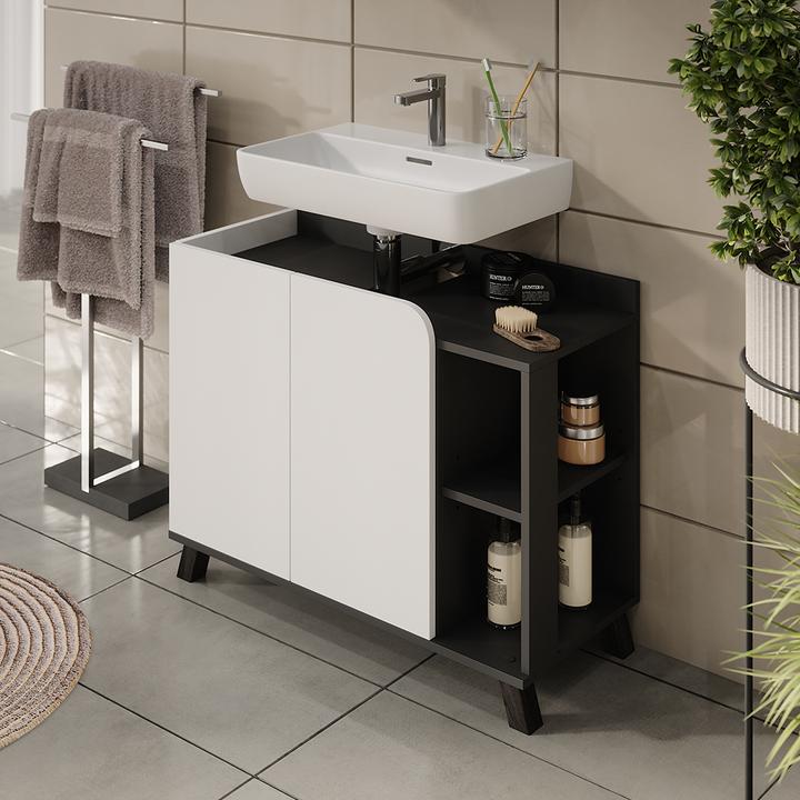 Immagine prodotto Vichy Waschbeckenunterschrank Karen, Anthrazit/Weiss, 80 x 65 cm mit 2 Türen