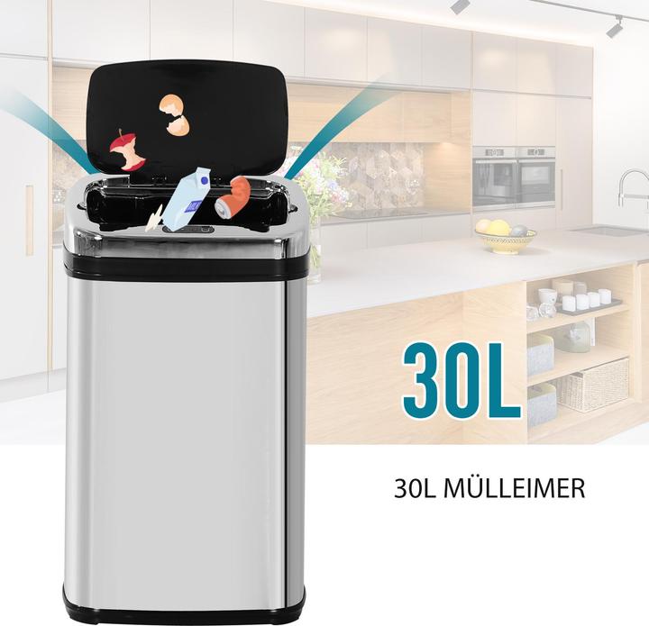 Immagine prodotto Swisshandel24 Cestino per rifiuti con sensore IR con/senza cestino interno in acciaio inox rotondo quadrato (30 l)