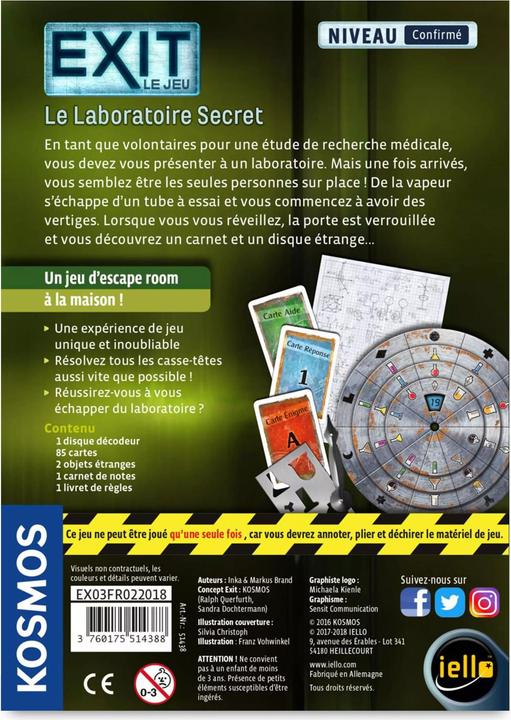 Produktbild Kosmos Gesellschaftsspiel Exit - Le Laboratoire Secret (Französisch)