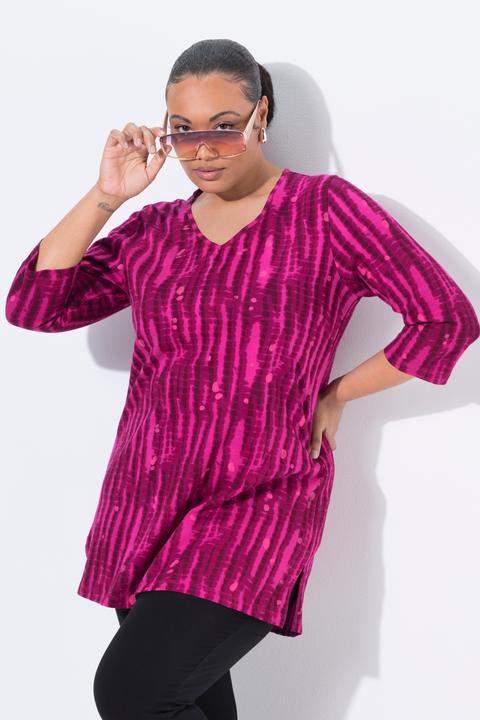 Immagine prodotto Ulla Popken Longshirt, Batikmuster, A-Linie, V-Ausschnitt, 3/4-Arm (50, 52)