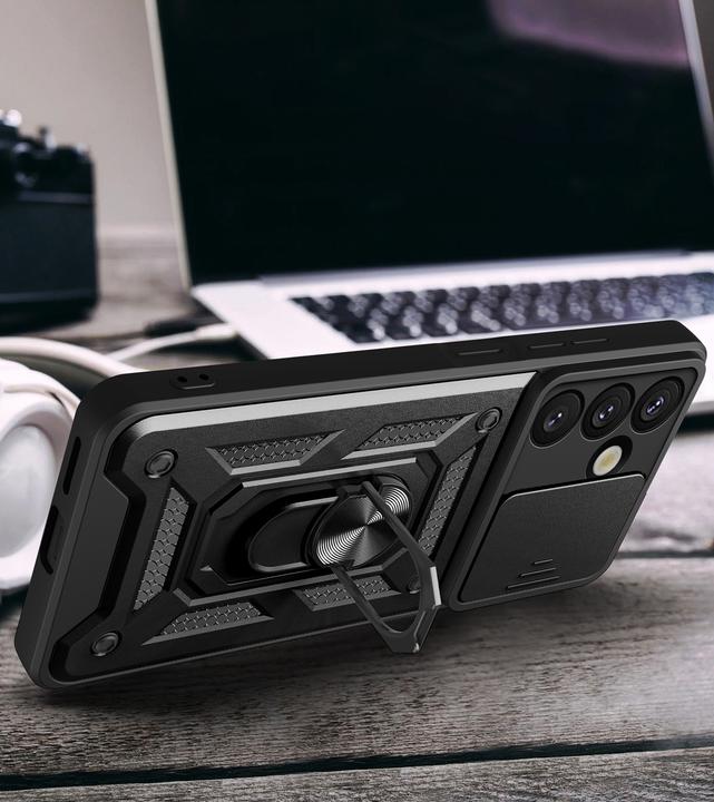 Produktbild Hurtel Hybrid Armor Camshield mit Ständer und Kameraabdeckung für Nothing Phone (3a) Pro 5G - Schwarz (Nothing Phone (3a) Pro)
