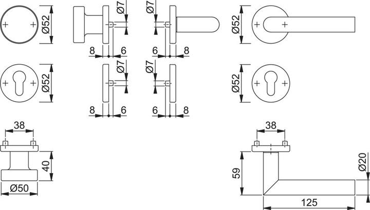 Produktbild Hoppe Rosettengarnitur Amsterdam E58/42KV/42KVS/1400Z Edelstahl F69 rund PZ DIN links / rechts flach D/K (Türgriff)