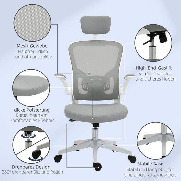 Actual product image Swisshandel24 Office chair ergonomic with rocking function lumbar support fold-up arm home office grey