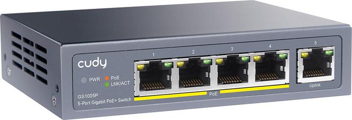 Immagine prodotto Cudy Switch di rete GS1005P Gigabit Ethernet (10/100/1000) Power over Ethernet (PoE) Grigio (5 Porti)
