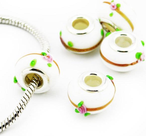 Hermex Glas Bead versilbert 925 - Silbrig Weiss (Glas, Silberlegierung (925))