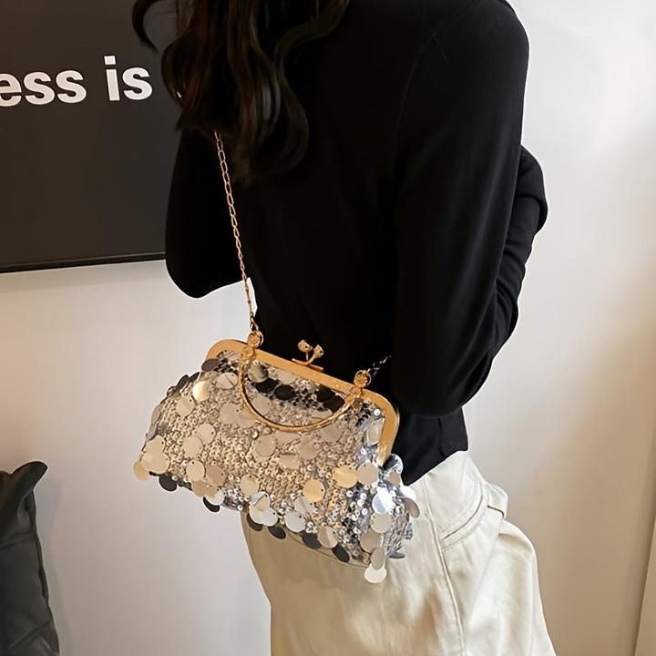 Immagine prodotto Only-Bags.Store Borsa crossbody d'ispirazione vintage con tracolla regolabile e paillettes.