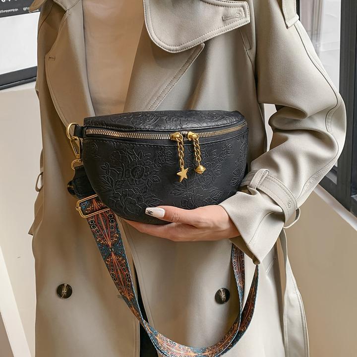 Only-Bags.Store Retro Elegante Blumenmuster Crossbody Bag, klassisch strukturiert Ethnic Fancy Pack mit breitem